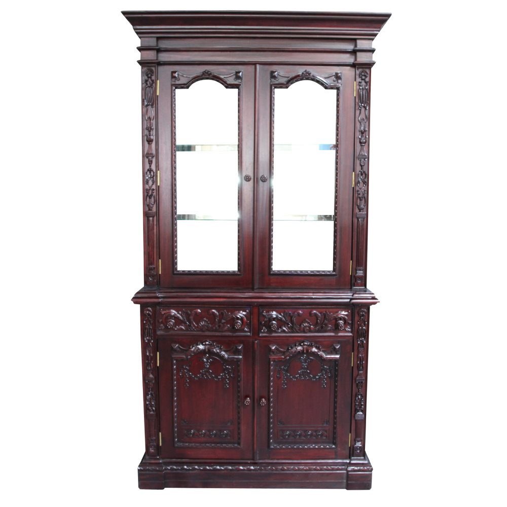 Solid Mahogany Wood Hand Carved Resolute Bookcase Antique Style