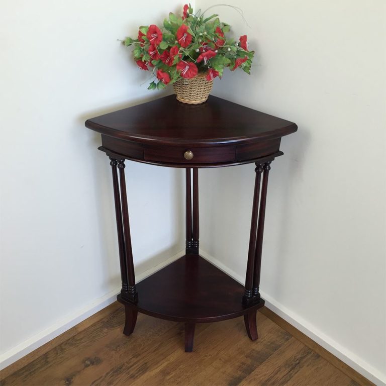 Solid Mahogany Wooden Side Table with Drawer and Shelf Turendav