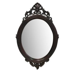 Placeholder Solid Mahogany Wood Hand Carved Bevelled Oval Wall Mirror 95x45cm