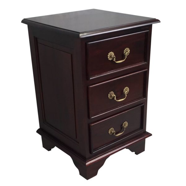 Solid Mahogany Wood Bedside Table with 3 Drawers