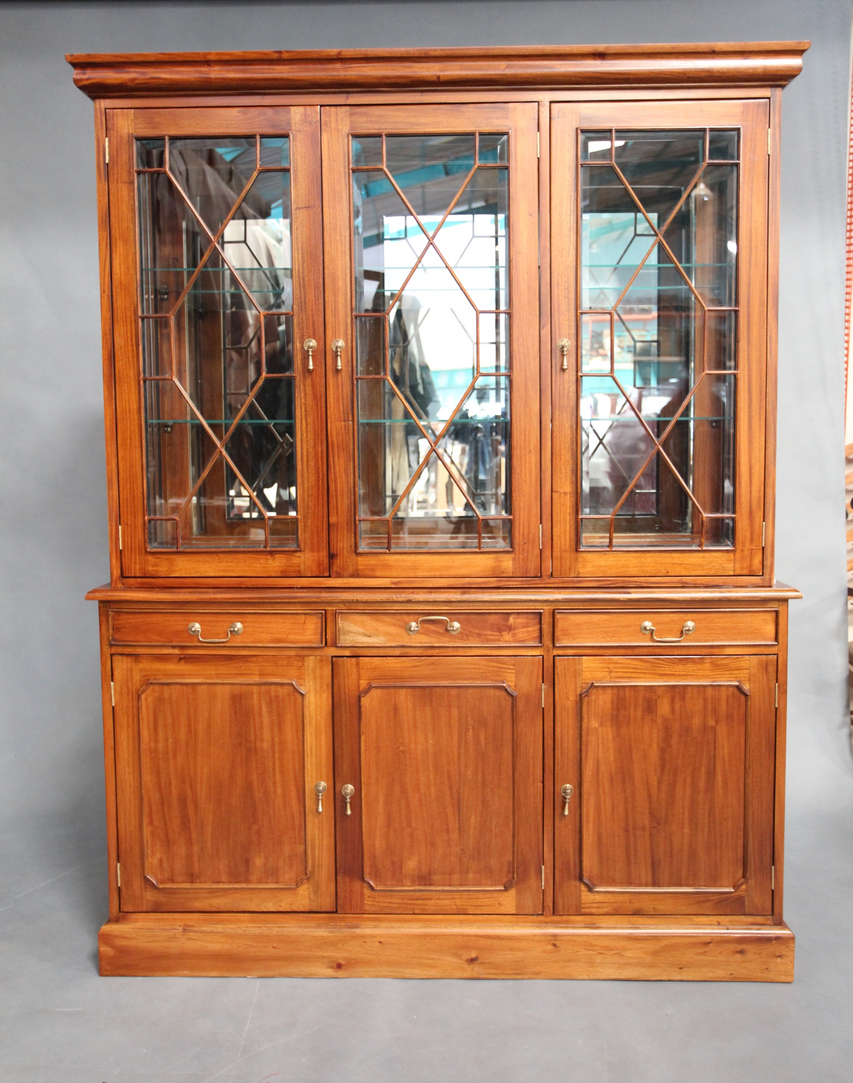 Solid Mahogany Timber 3 Doors Bookcase, Bookcase With Glass Doors Australia