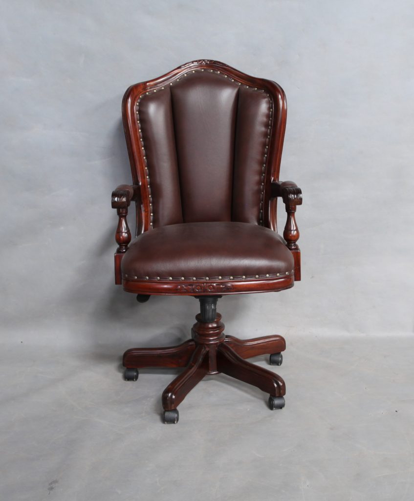 Solid Mahogany Wood HiBack Leather Office Chair / Classic Chair