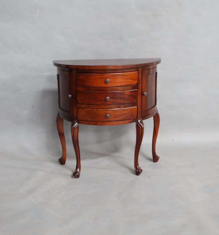 Solid Mahogany Wood Half Moon Side Table with Drawers Antique Style ...