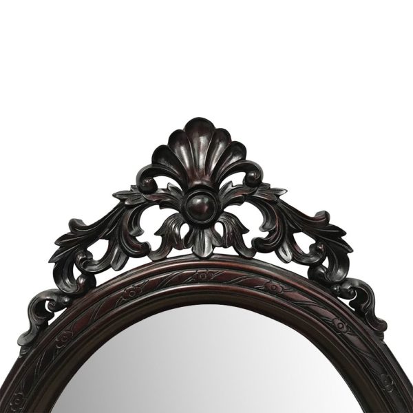 Placeholder Solid Mahogany Wood Hand Carved Bevelled Oval Wall Mirror 95x45cm