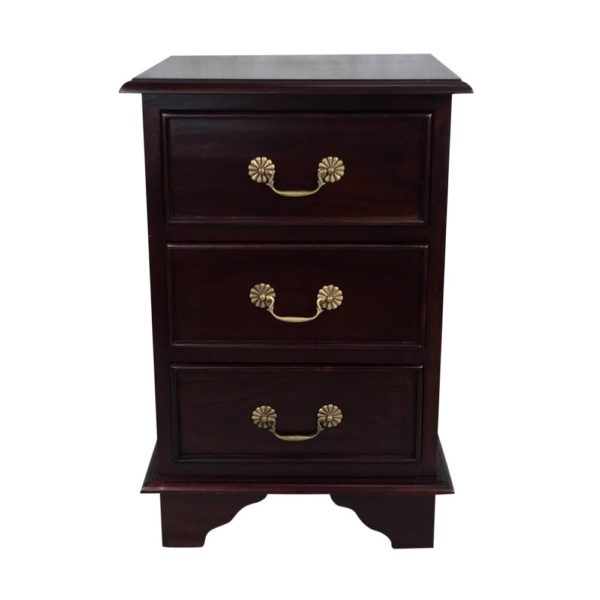 Solid Mahogany Wood Bedside Table with 3 Drawers