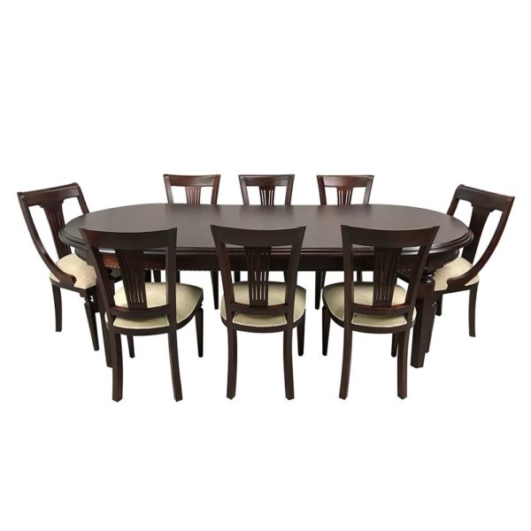 Solid Mahogany Wood Oval Extension Dining Set Table & 8 Chairs