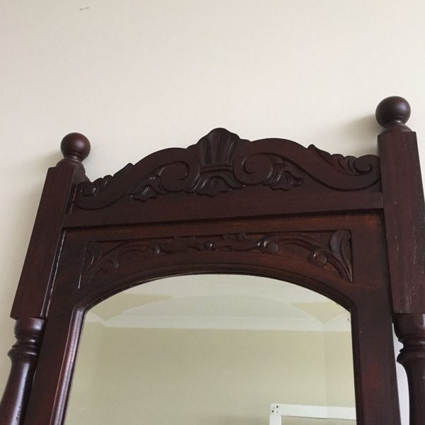 Solid Mahogany Wood Hand Carved Bevelled Shelf Wall Mirror