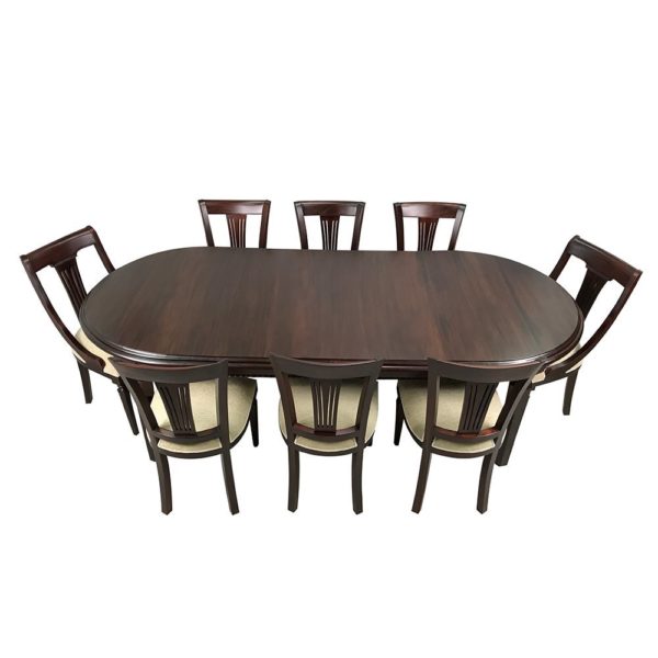 Solid Mahogany Wood Oval Extension Dining Set Table & 8 Chairs