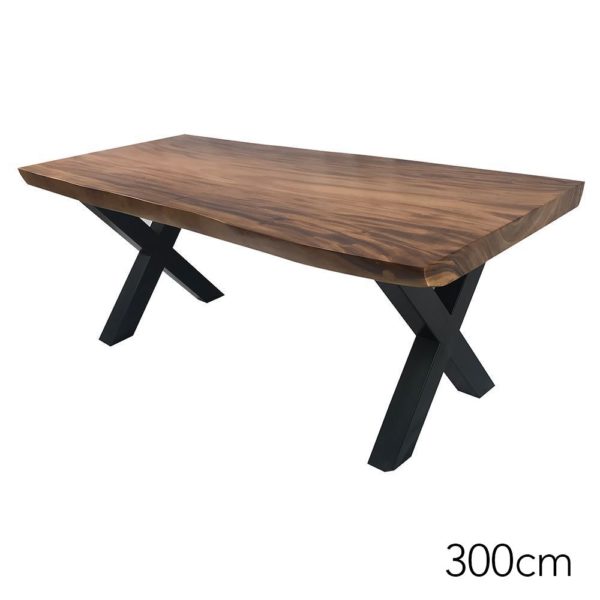 Solid Suar Wood Metal Legs Dining Table Rustic Style – 300cm