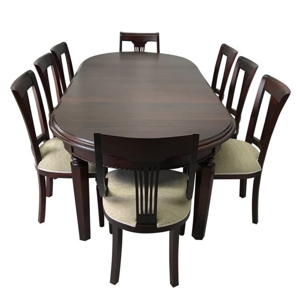 Solid Mahogany Wood Oval Extension Dining Set Table & 8 Chairs