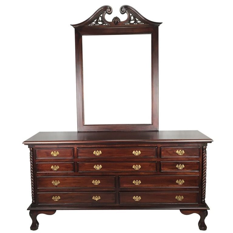 Solid Mahogany Wood Dressing Table with 10 Drawers & Mirror Turendav