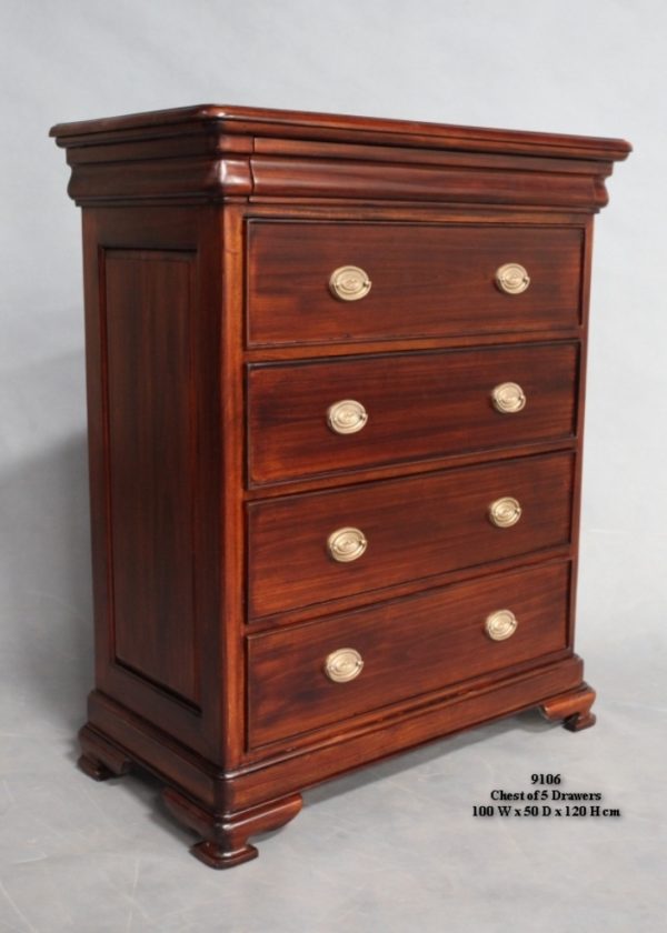 Mahogany Wood Chest of Drawers Long and Slim Design