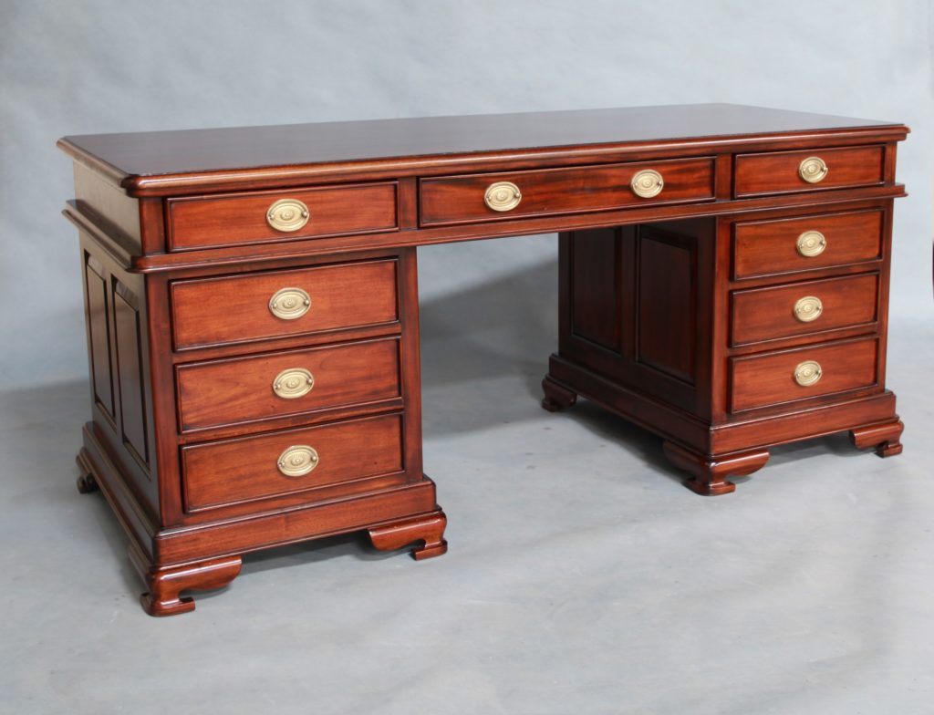 Solid Mahogany Wood Office Desk with Brass Handles Turendav Australia