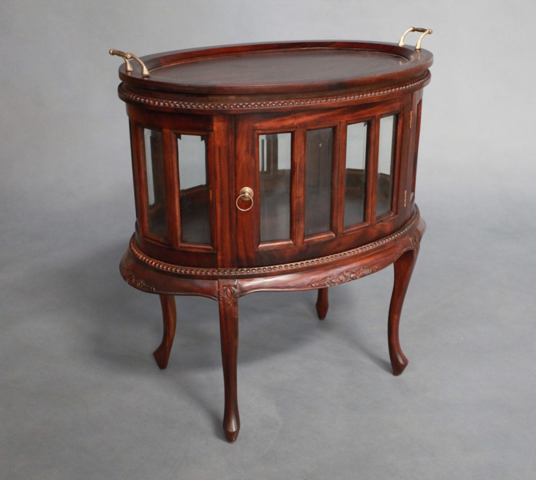 Solid Mahogany Wood Oval Tea Table with Glass Turendav Australia